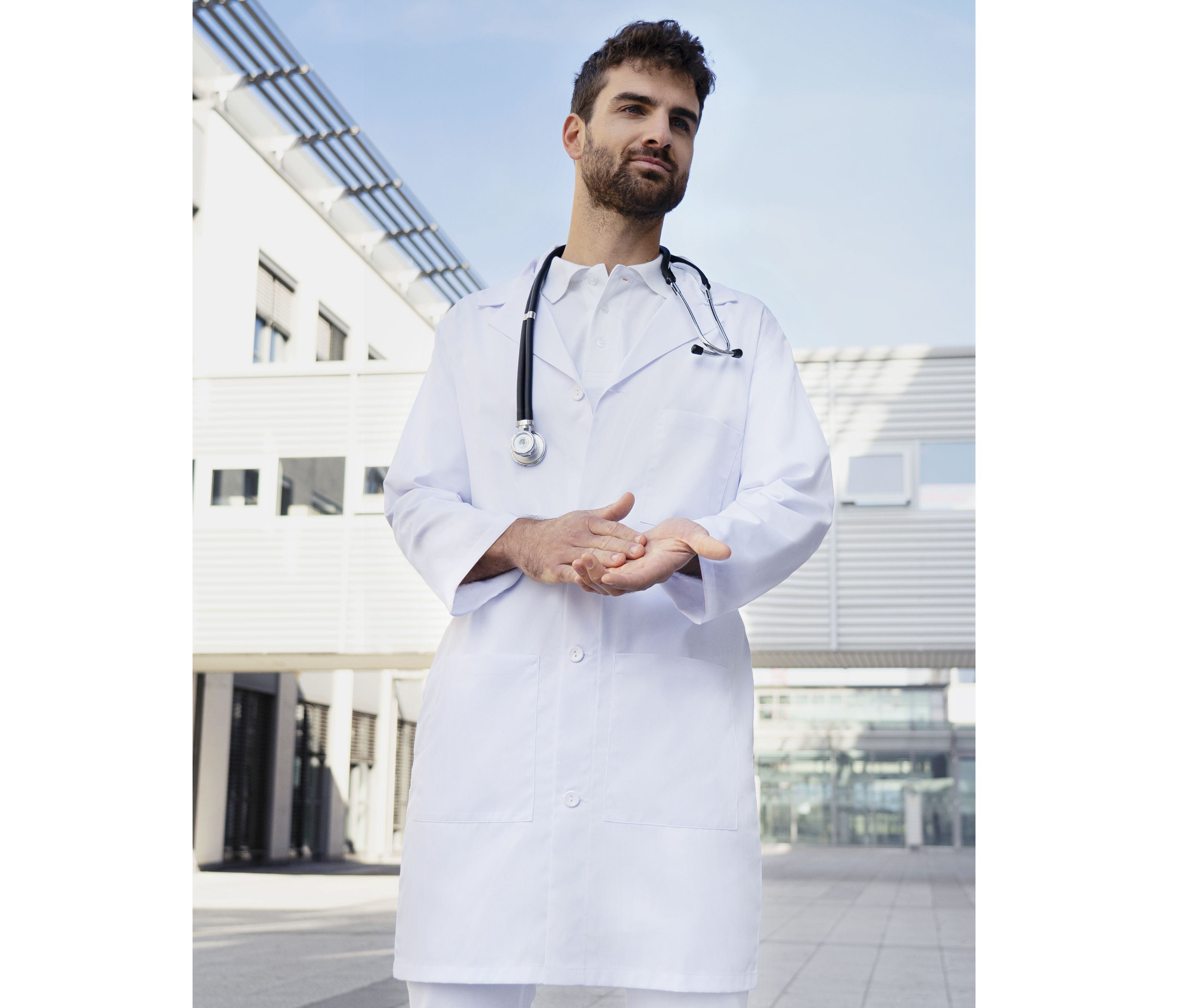 MEN'S MEDICAL AND LAB COAT BASIC WITH LAPEL COLLAR