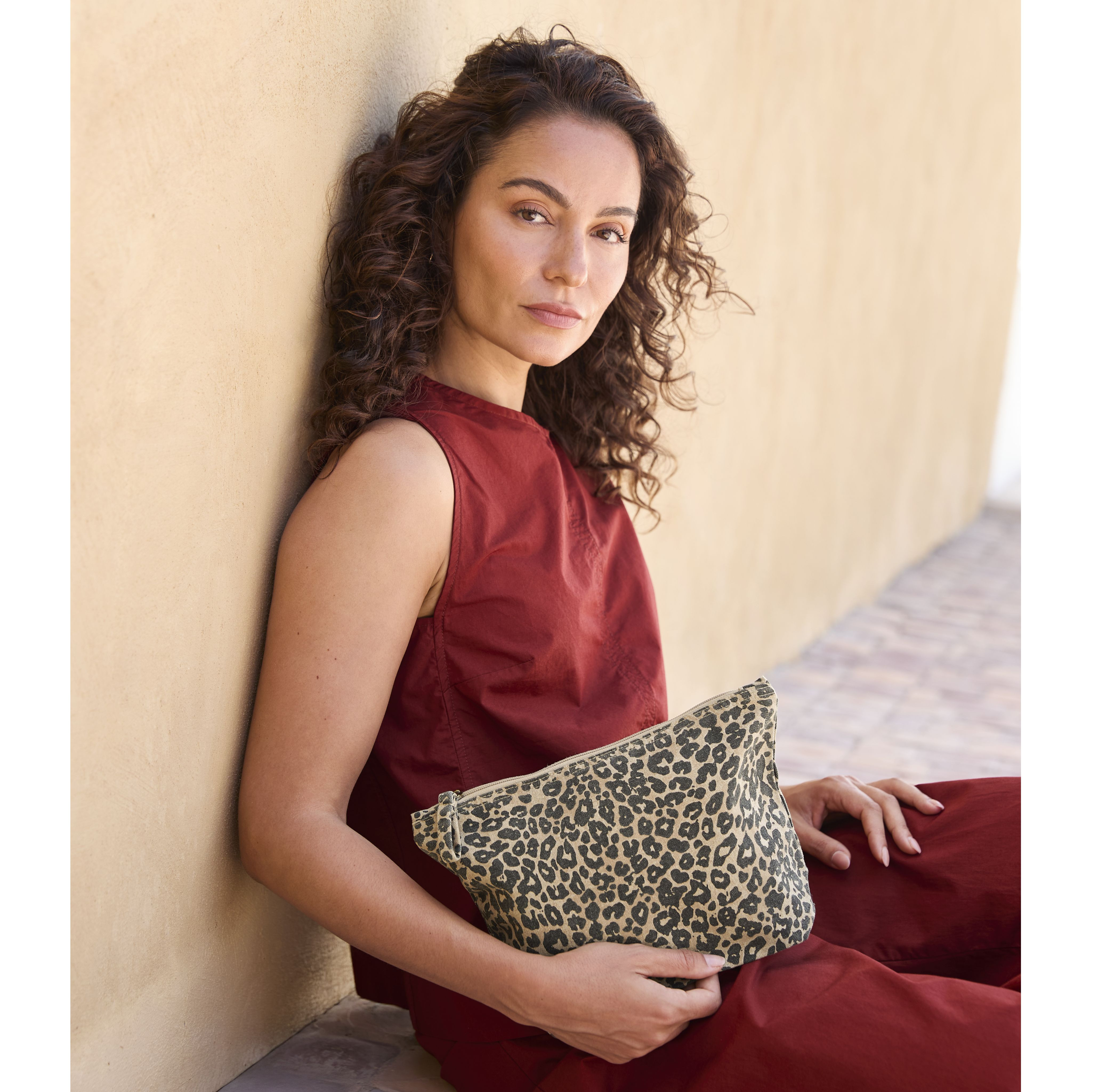 LEOPARD PRINT CANVAS ACCESSORY BAG