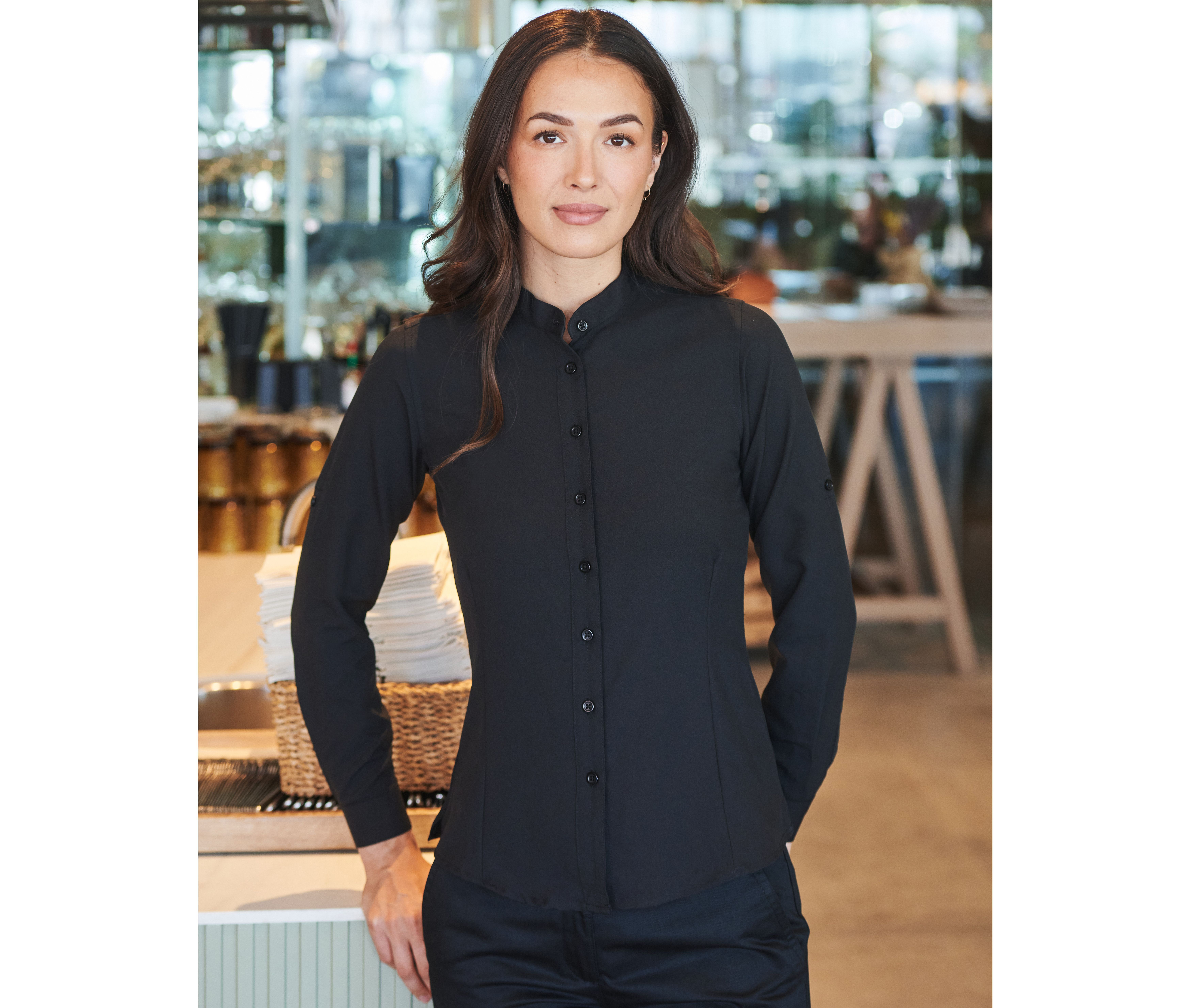 LADIES MANDARIN COLLAR SHIRT