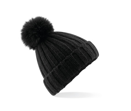 VERBIER FAUX FUR POP POM CHUNKY BEANIE