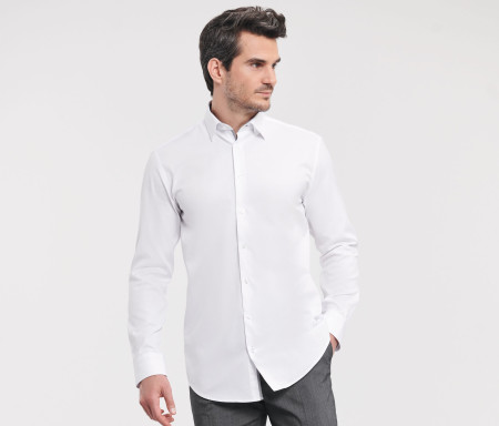 MEN'S LONG SLEEVE TAILORED CONTRAST HERRINGBONE SHIRT