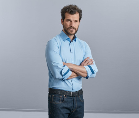 MEN'S LONG SLEEVE TAILORED CONTRAST HERRINGBONE SHIRT