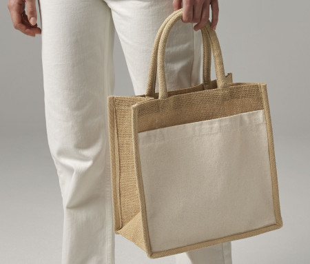 COTTON POCKET NATURAL STARCHED JUTE MIDI TOTE