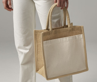 COTTON POCKET NATURAL STARCHED JUTE MIDI TOTE